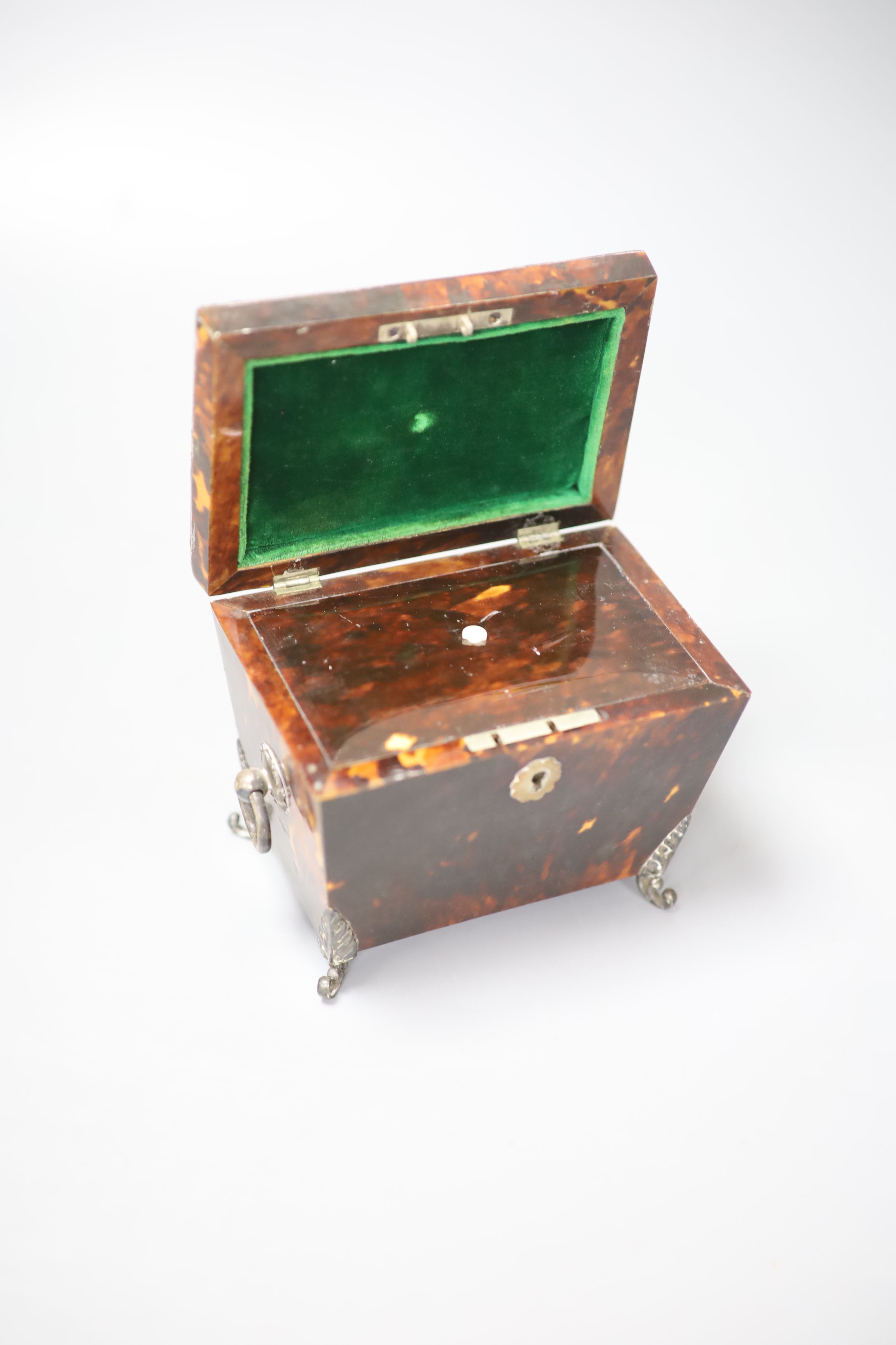 A Victorian silver mounted tortoiseshell tea caddy, 10cm high